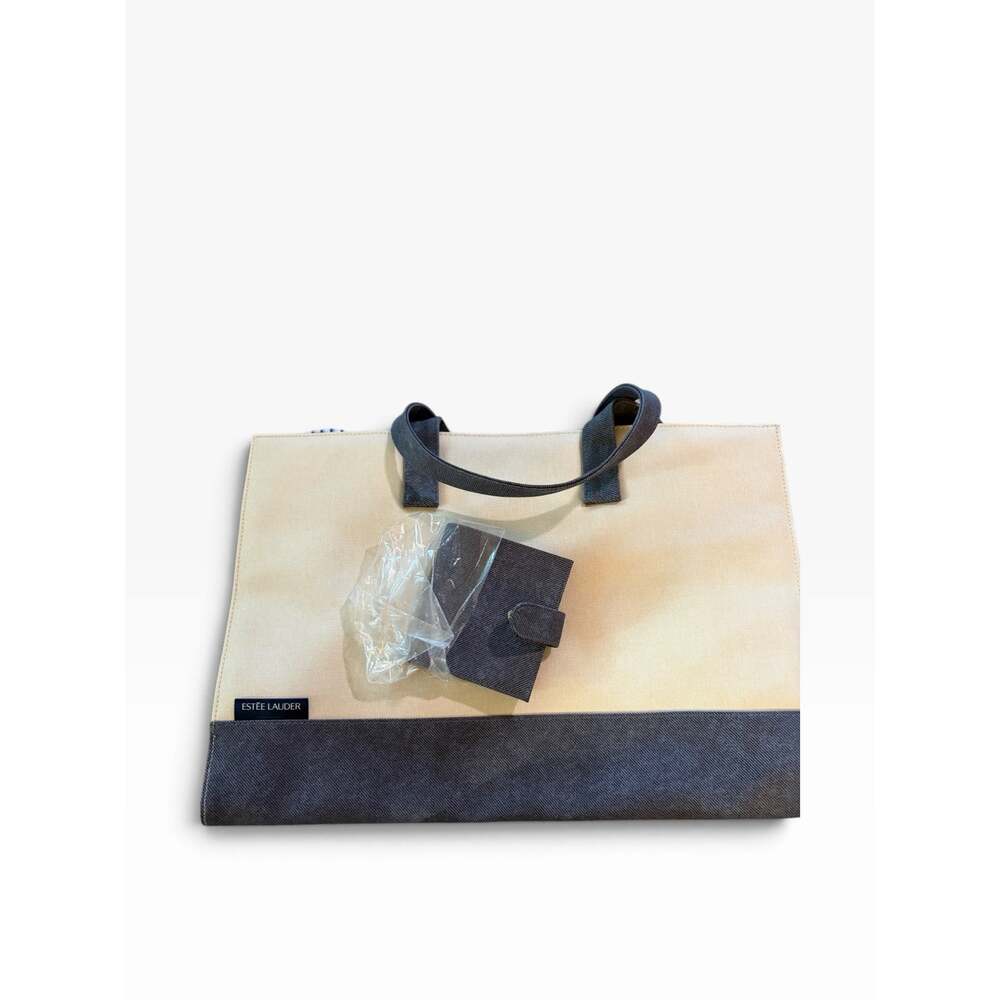 NWOT Estee Lauder Canvas Beach Tote Bag & Matching Sealed ID Wallet Mirror Set - Picture 2 of 5
